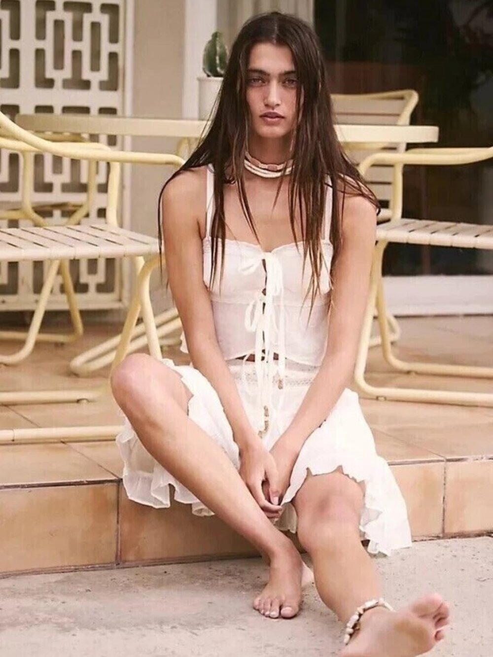 Free People Zaria Set Tank Top & Mini Skirt Set Ivory Size Large NWT - Picture 2 of 11
